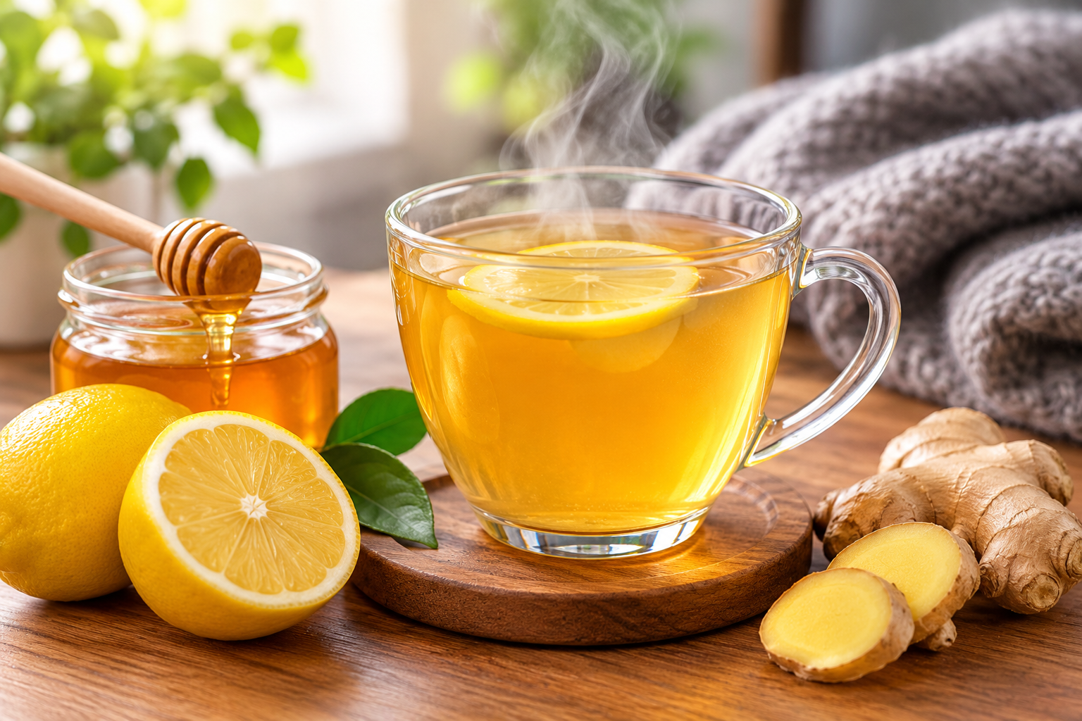 warm tea with honey and lemon for cold and flu relief