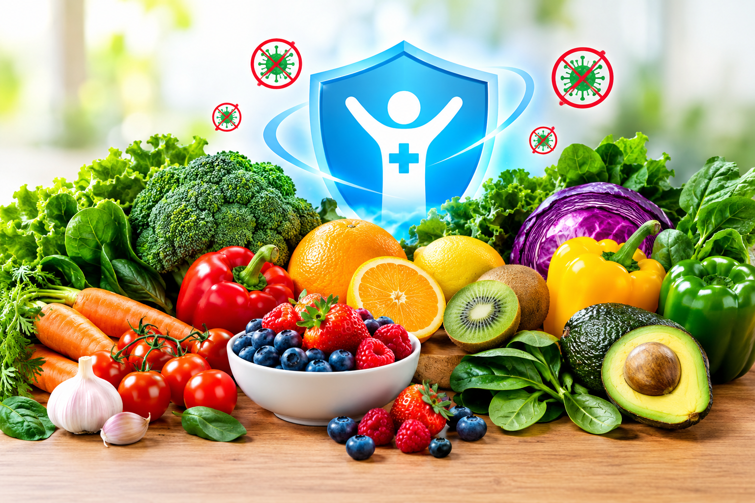 colourful fruits and vegetables that support a healthy immune system